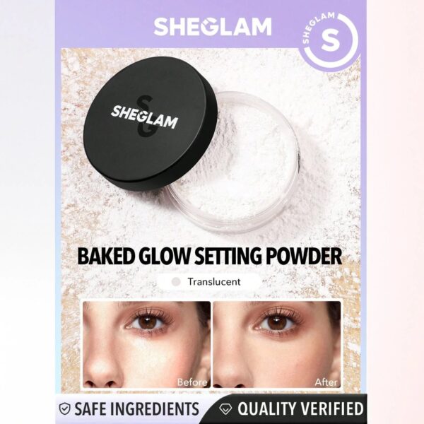 ⁦SHEGLAM بودرة تثبيت توهج مخبوزة ، بودرة تثبيت سائبة تحتوي على ببتيدات مضادة للشيخوخة والكولاجين المتحلل ومضادات الأكسدة سائبة بلمسة نهائية - شفافة⁩ - الصورة ⁦3⁩