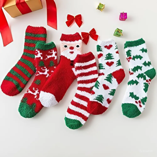 ⁦جوارب عيد الميلاد السميكة الدافئة Christmas Socks جوارب صوف شتوية للنوم المنزلي منفوشة جوارب سرير⁩ - الصورة ⁦2⁩