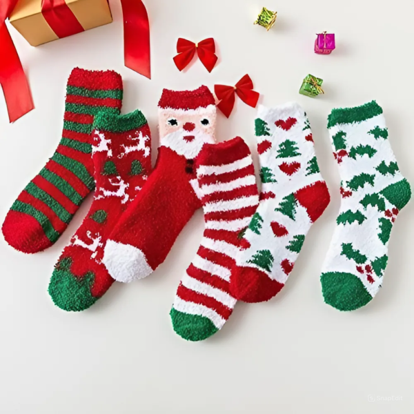 جوارب عيد الميلاد السميكة الدافئة Christmas Socks جوارب صوف شتوية للنوم المنزلي منفوشة جوارب سرير