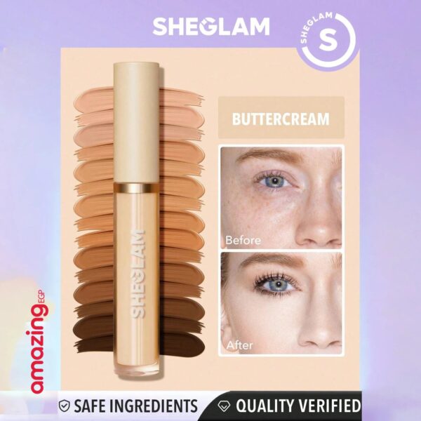 SHEGLAM كريم أساس عالي التغطية ، الكونسيلر السائل غير اللامع تصحيحًا للون يدوم طويلًا ويزيد من إشراقته وترطيبًا خفيفًا طوال اليوم يدوم طويلا لتغطية البقع الداكنة والهالات تحت العين - Buttercream