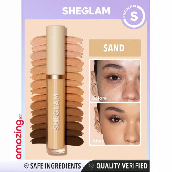 SHEGLAM كريم أساس عالي التغطية ، الكونسيلر السائل غير اللامع تصحيحًا للون يدوم طويلًا ويزيد من إشراقته وترطيبًا خفيفًا طوال اليوم يدوم طويلا لتغطية البقع الداكنة والهالات تحت العين - Sand