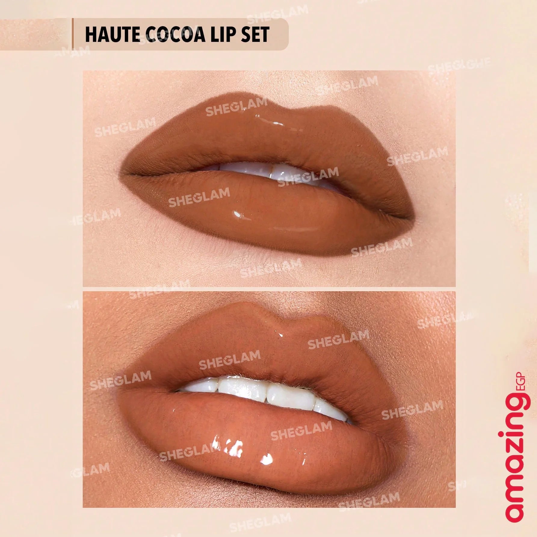 SHEGLAM طقم محدد شفاه وأحمر شفاه - طقم شفاه Haute Cocoa Lip Set أحمر شفاه لامع يدوم طويلاً احمر شفاه شيجلام ، غني بفيتامين E، مقاوم للماء والتلطخ 3 فى 1 - Haute Cocoa