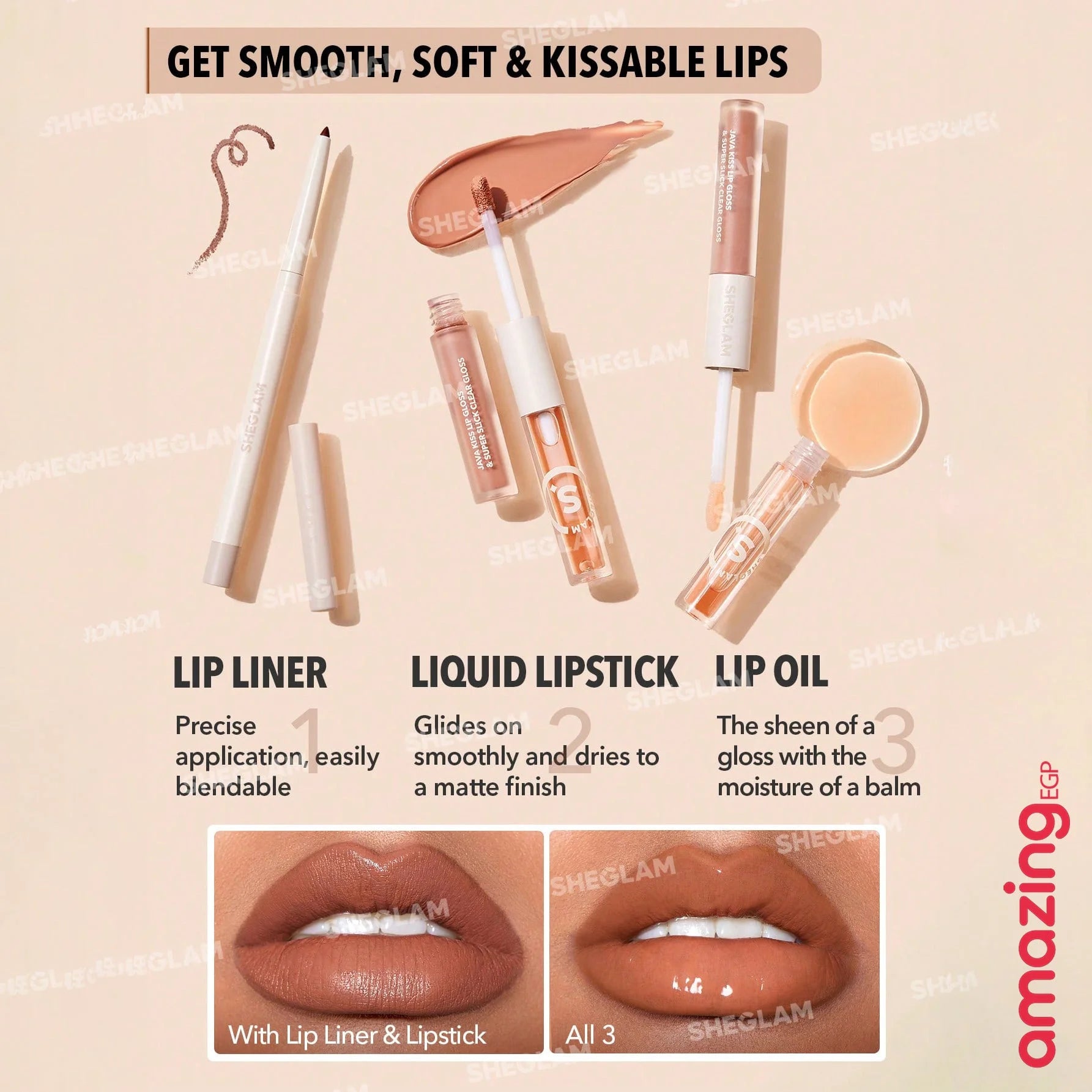 SHEGLAM طقم محدد شفاه وأحمر شفاه - طقم شفاه Haute Cocoa Lip Set أحمر شفاه لامع يدوم طويلاً احمر شفاه شيجلام ، غني بفيتامين E، مقاوم للماء والتلطخ 3 فى 1 - Haute Cocoa