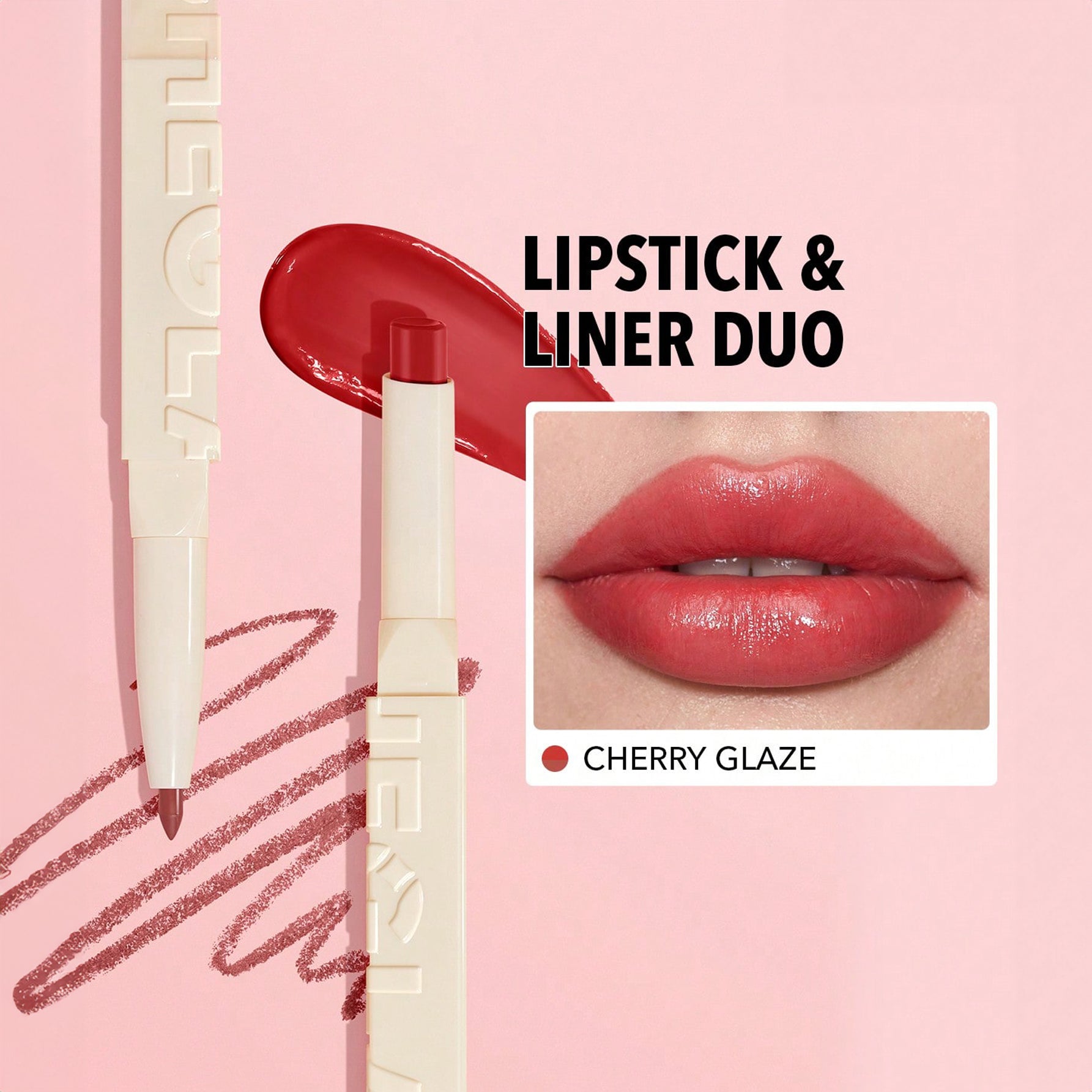 SHEGLAM أحمر الشفاه Glam 102 Sheer Tinted Lipstick & Liner طقم محدد شفاه وأحمر شفاه أحمر شفاه لامع يدوم طويلاً احمر شفاه شيجلام ، غني بفيتامين E، مقاوم للماء والتلطخ - Cherry Glaze