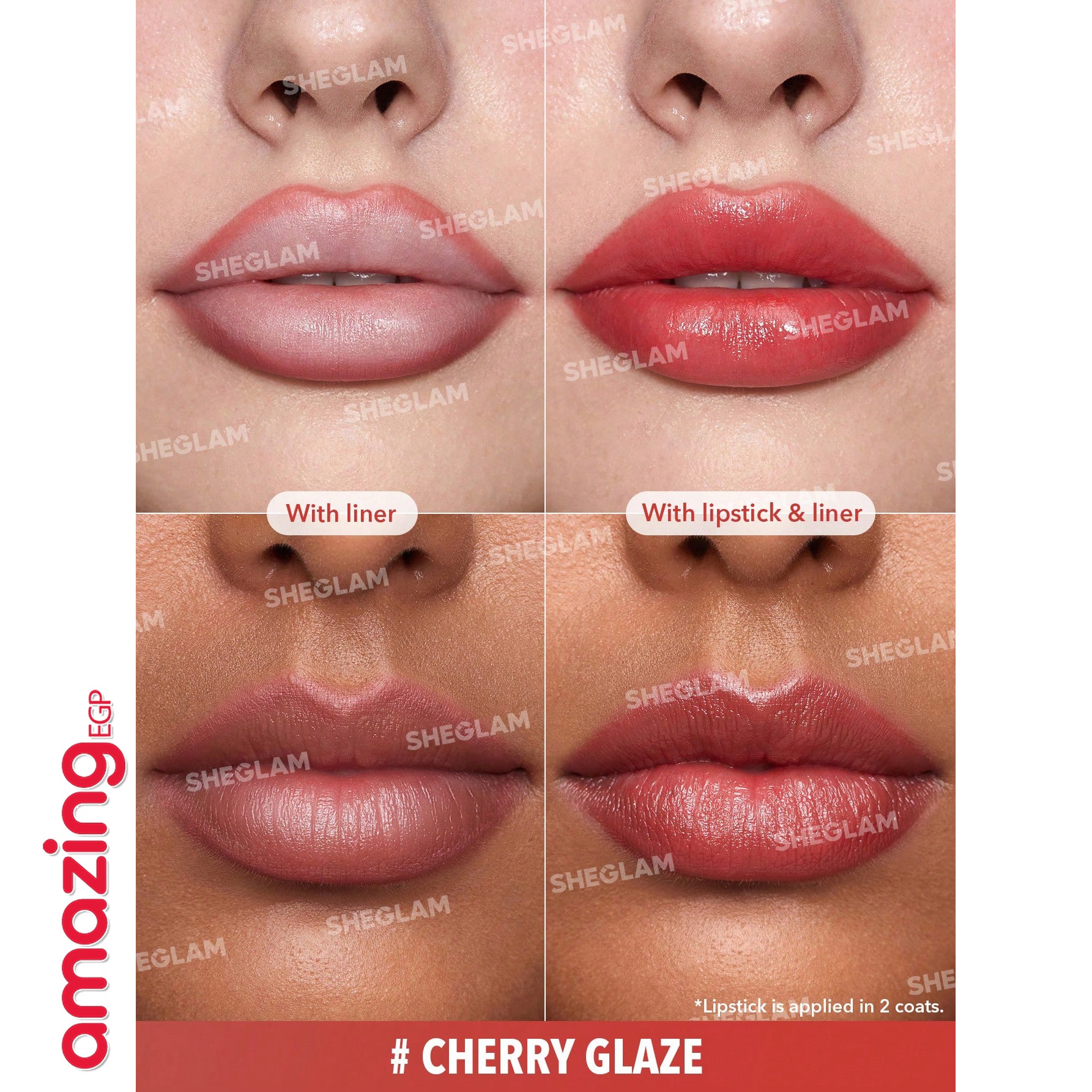 SHEGLAM أحمر الشفاه Glam 102 Sheer Tinted Lipstick & Liner طقم محدد شفاه وأحمر شفاه أحمر شفاه لامع يدوم طويلاً احمر شفاه شيجلام ، غني بفيتامين E، مقاوم للماء والتلطخ - Cherry Glaze