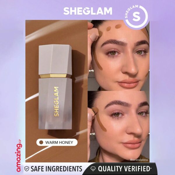 SHEGLAM كونتور سائل ، قلم تحديد الوجه السائل، يدوم طويلا، مقاوم للتلطخ، عصا كونتور للوجه الكريمي مع وسادة لوضع المكياج، بودرة برونزر كريمية طبيعية غير لامعة تدوم طويلا - Sun Sculpt - Warm Honey