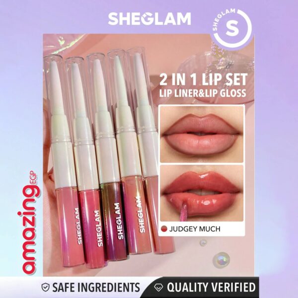 SHEGLAM قلم تحديد الشفاه Lip Rules & Gloss -Play Fair ، قلم أحمر الشفاه والآيلاينر - يدوم طويلا ومقاوم للماء - محدد الشفاه Judgey Much