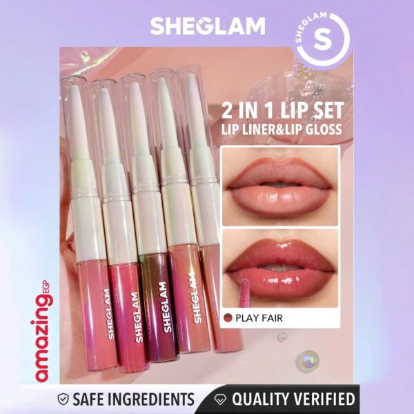 SHEGLAM قلم تحديد الشفاه Lip Rules & Gloss -Play Fair ، قلم أحمر الشفاه والآيلاينر - يدوم طويلا ومقاوم للماء - محدد الشفاه Play Fair