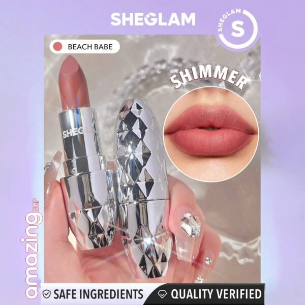 SHEGLAM أحمر شفاه نجمي من نوع فيلفيت أحمر شفاه غير لامع يدوم طويلاً احمر شفاه شيجلام ، غني بفيتامين E، مقاوم للماء والتلطخ طويل الأمد ومغذٍّي - Beach Babe