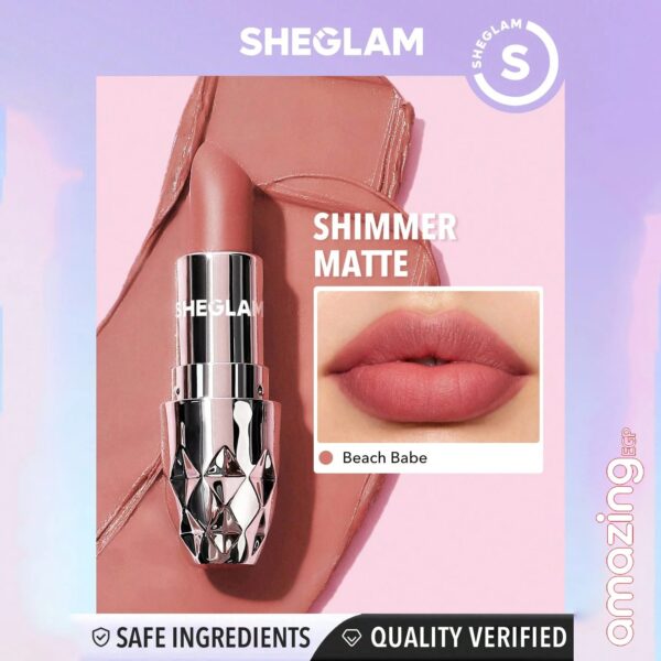 SHEGLAM أحمر شفاه نجمي من نوع فيلفيت أحمر شفاه غير لامع يدوم طويلاً احمر شفاه شيجلام ، غني بفيتامين E، مقاوم للماء والتلطخ طويل الأمد ومغذٍّي - Beach Babe