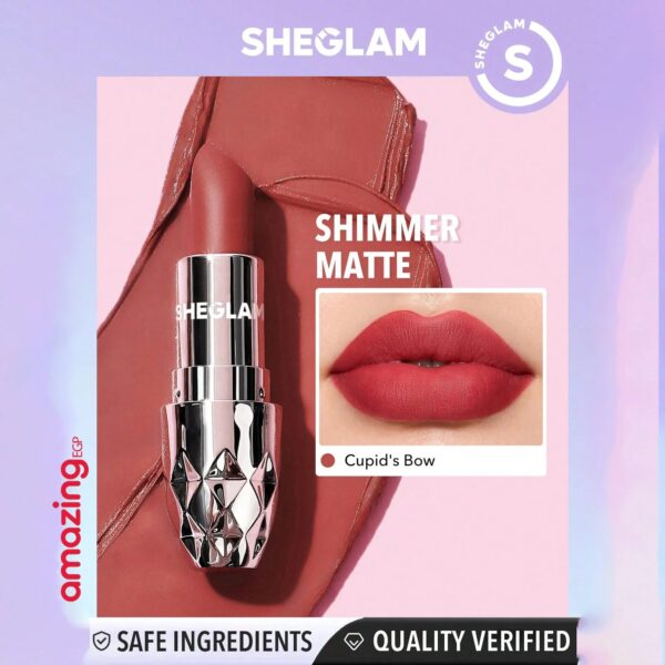 SHEGLAM أحمر شفاه نجمي من نوع فيلفيت أحمر شفاه غير لامع يدوم طويلاً احمر شفاه شيجلام ، غني بفيتامين E، مقاوم للماء والتلطخ طويل الأمد ومغذٍّي - Cupid's Bow