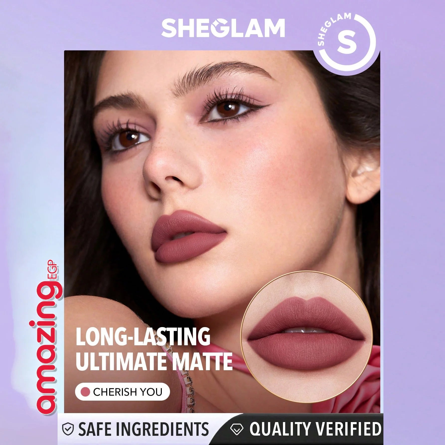 SHEGLAM أحمر شفاه غير لامع يدوم طويلاً - إصدار Dynamatte Boom (Ember Rose)، مثالي للحفلات والمناسبات الشتوية والسفر. لون وردي عصري يناسب مجموعة - Cherish You