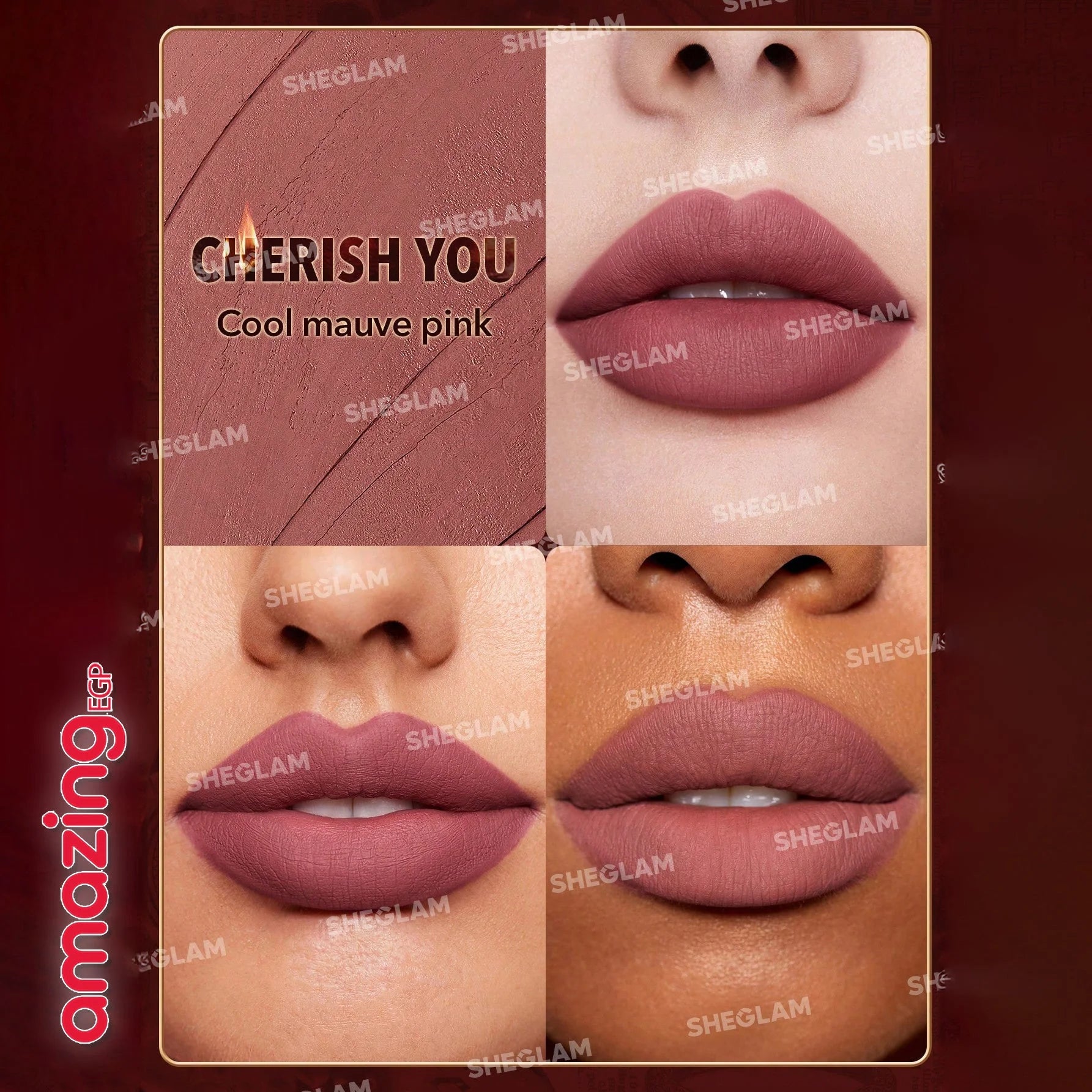 SHEGLAM أحمر شفاه غير لامع يدوم طويلاً - إصدار Dynamatte Boom (Ember Rose)، مثالي للحفلات والمناسبات الشتوية والسفر. لون وردي عصري يناسب مجموعة - Cherish You