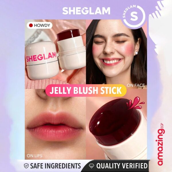 SHEGLAM بلشر أحمر خدود جيلي تينت ، ملون جيلي مائي بارد متعدد الاستخدامات، ملمع شفاه طبيعي مرطب للشفاه والخدود، ملمع شفاه شفاف لامع مقاوم للماء ويدوم طويلا وغير لاصق - Jelly-Howdy