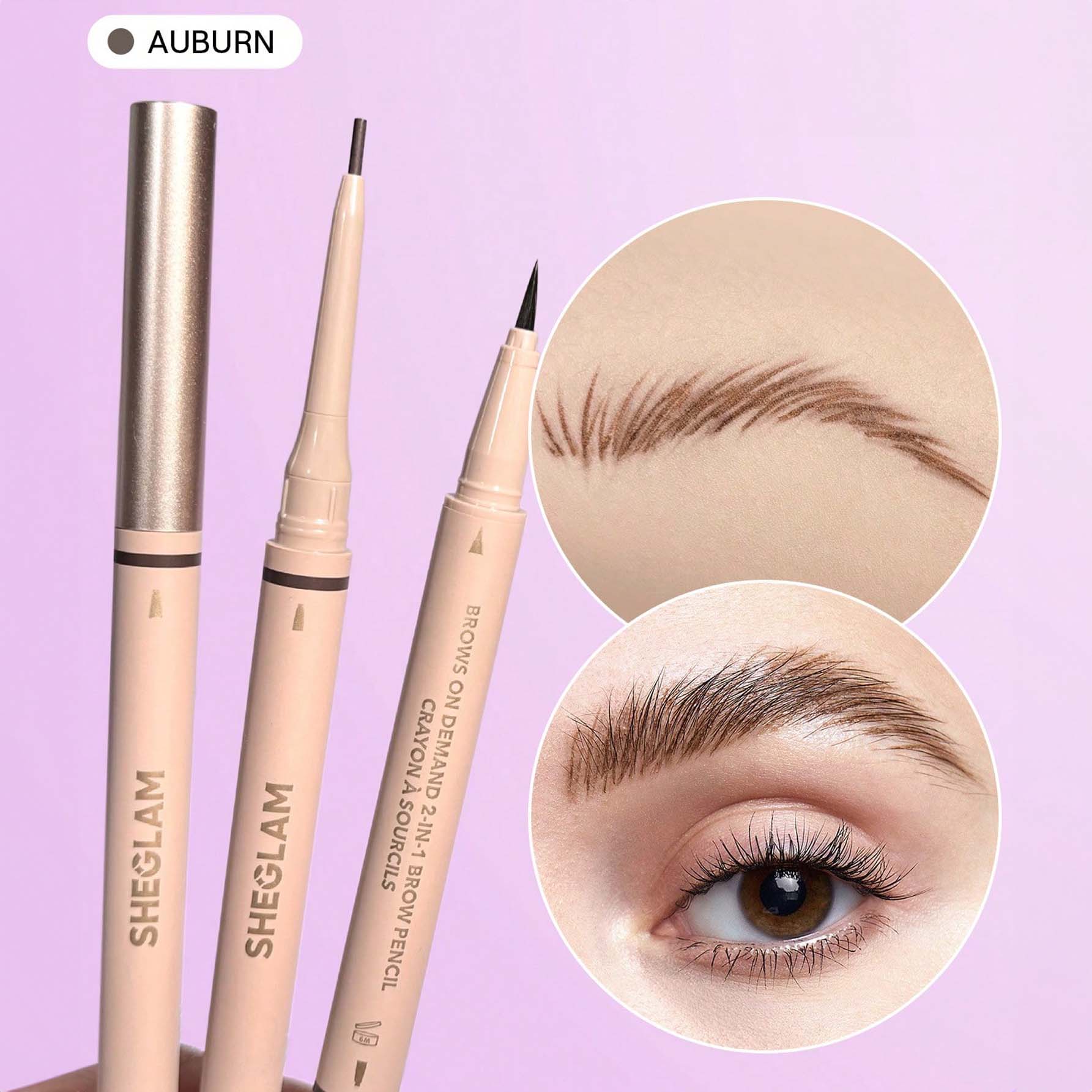 SHEGLAM قلم حواجب مقاوم للماء ، قلم رسم دقيق 2 في 1 مقاوم للتلطخ ويدوم طويلا - Auburn