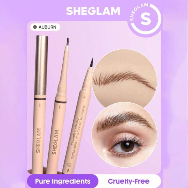 SHEGLAM قلم حواجب مقاوم للماء ، قلم رسم دقيق 2 في 1 مقاوم للتلطخ ويدوم طويلا - Auburn