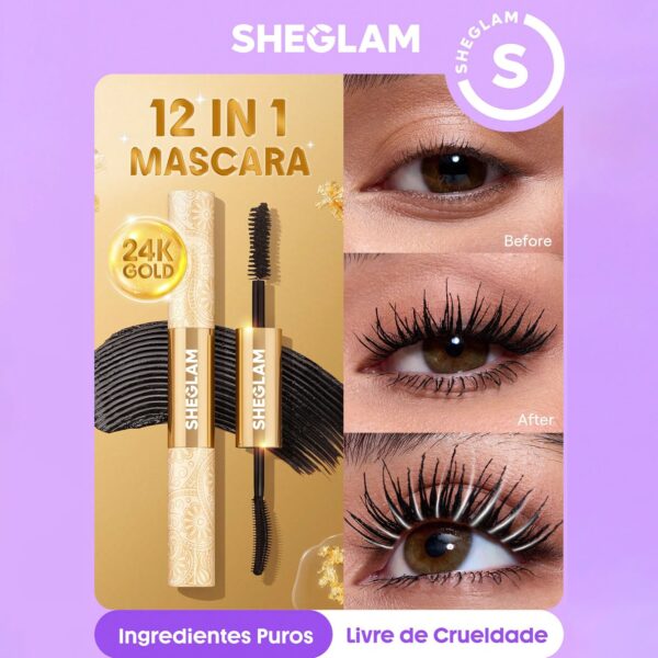 SHEGLAM ماسكارا متعددة التأثيرات 24K ماسكارا مقاومة للماء لون سحر أجواء ، تضيف كثافة وطول للرموش، مقاومة للتلطخ والتقشير، مثالية للعيد، الشتاء، السفر والمكياج اليومي - Waterproof 24K
