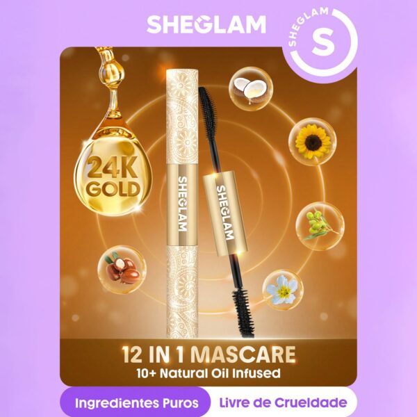 SHEGLAM ماسكارا متعددة التأثيرات 24K ماسكارا مقاومة للماء لون سحر أجواء ، تضيف كثافة وطول للرموش، مقاومة للتلطخ والتقشير، مثالية للعيد، الشتاء، السفر والمكياج اليومي - Waterproof 24K