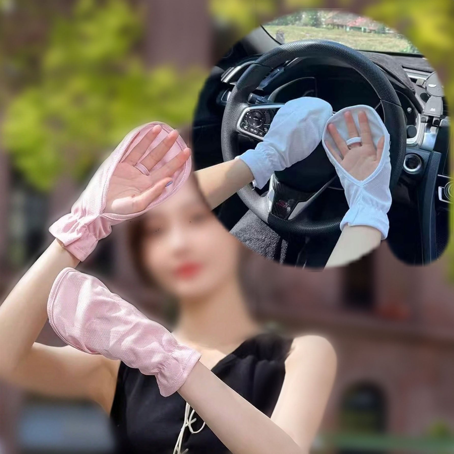 قفازات صيفية بدون أصابع للقيادة – حماية من الشمس والأشعة فوق البنفسجية قفازات يد واقية من أشعة الشمس والأشعة فوق البنفسجية - بينك