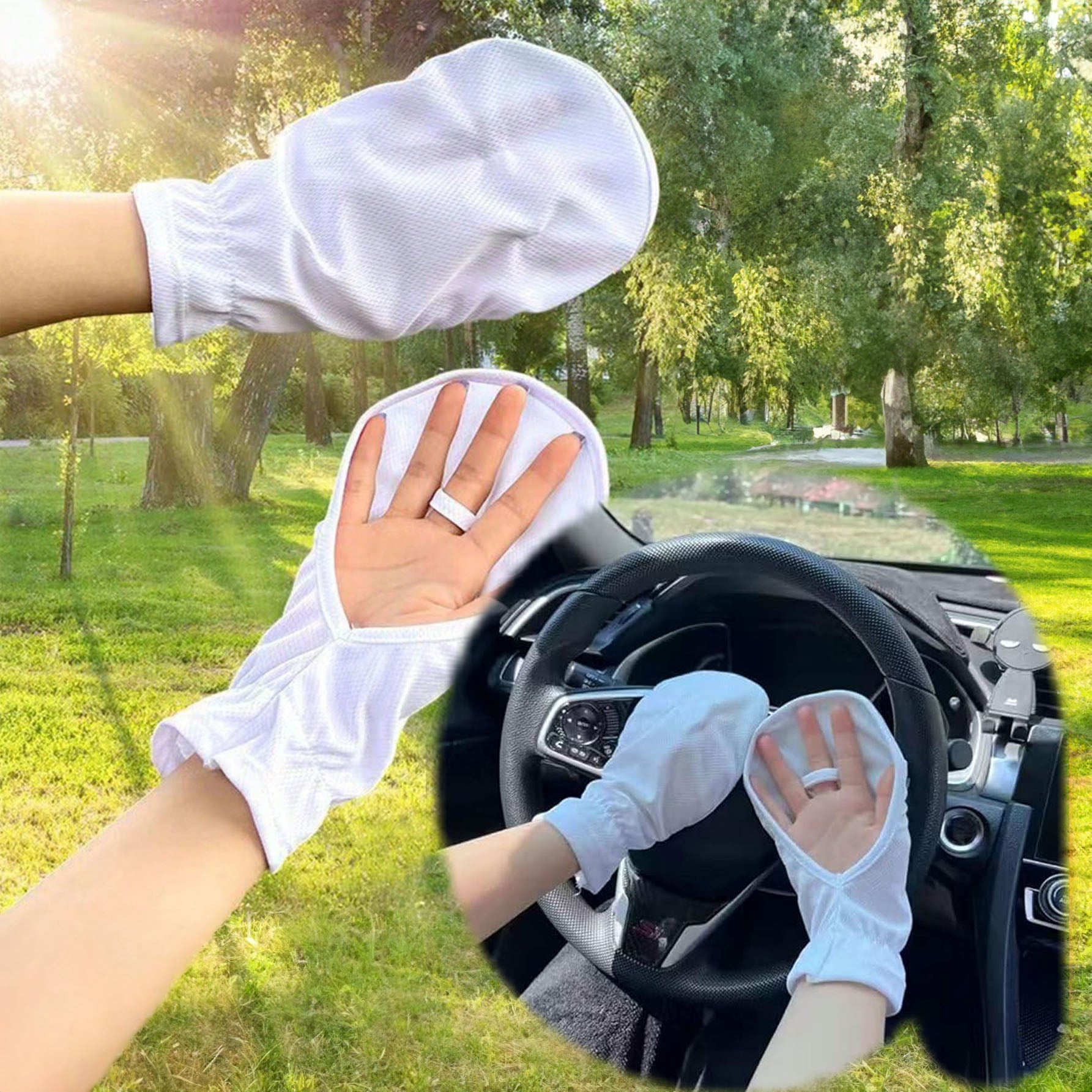 قفازات صيفية بدون أصابع للقيادة – حماية من الشمس والأشعة فوق البنفسجية قفازات يد واقية من أشعة الشمس والأشعة فوق البنفسجية - ابيض