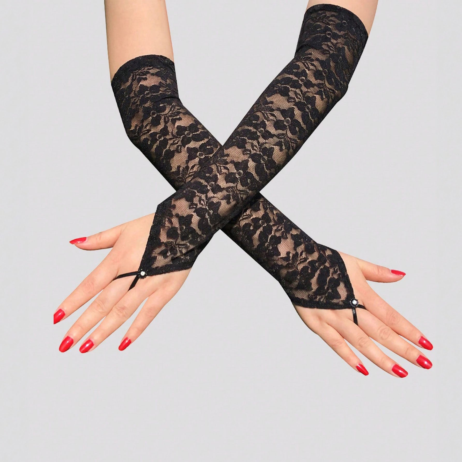 زوج من القفازات الطويلة بدون أصابع للنساء، قفازات دانتيل فاخرة بدون أصابع – إكسسوار أنيق لفستان الزفاف أو المناسبات