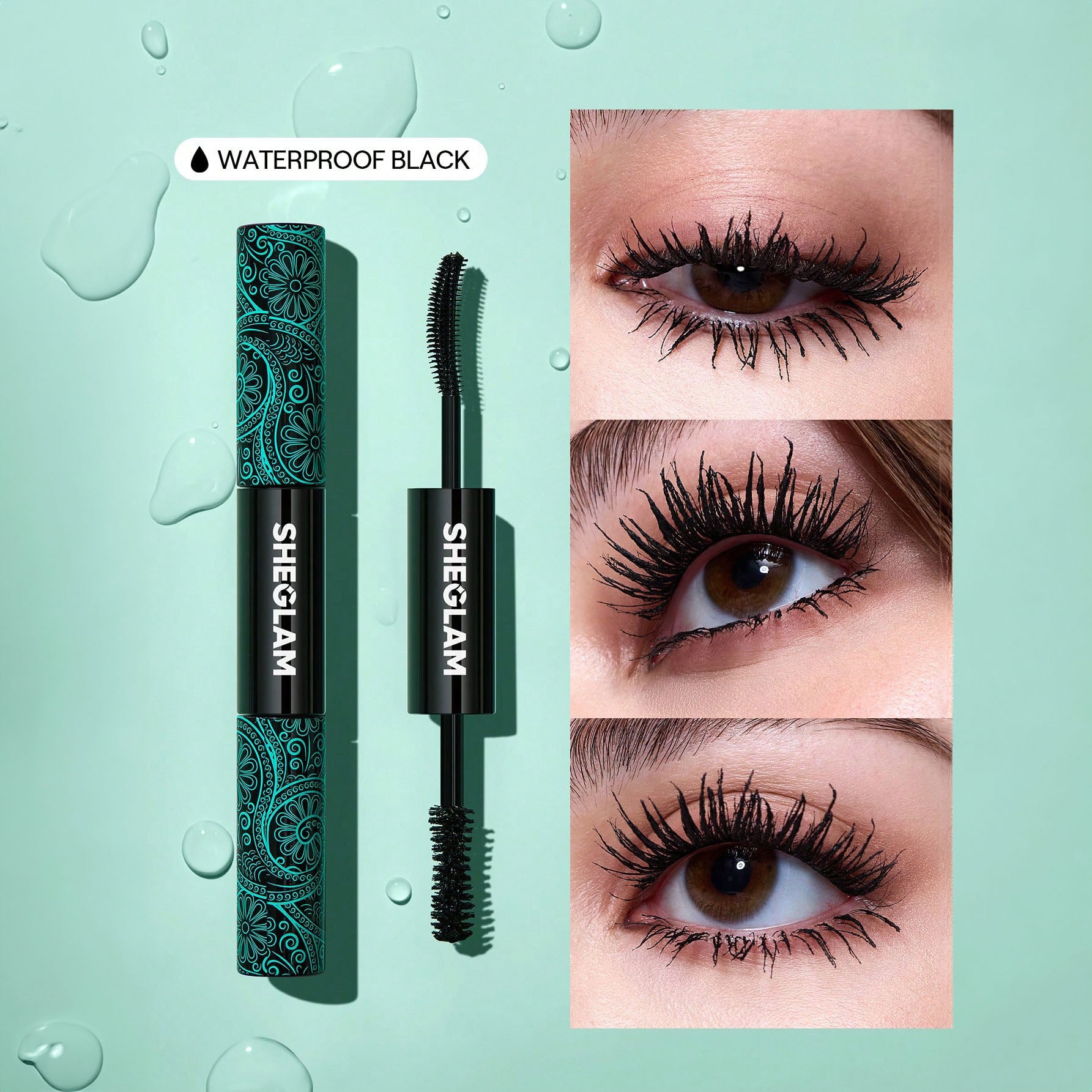 SHEGLAM ماسكارا All-In-One ماسكارا مقاومة للماء بلون برغندي، تضيف كثافة وطول للرموش، مقاومة للتلطخ والتقشير، مثالية للعيد، الشتاء، السفر والمكياج اليومي - الأسود