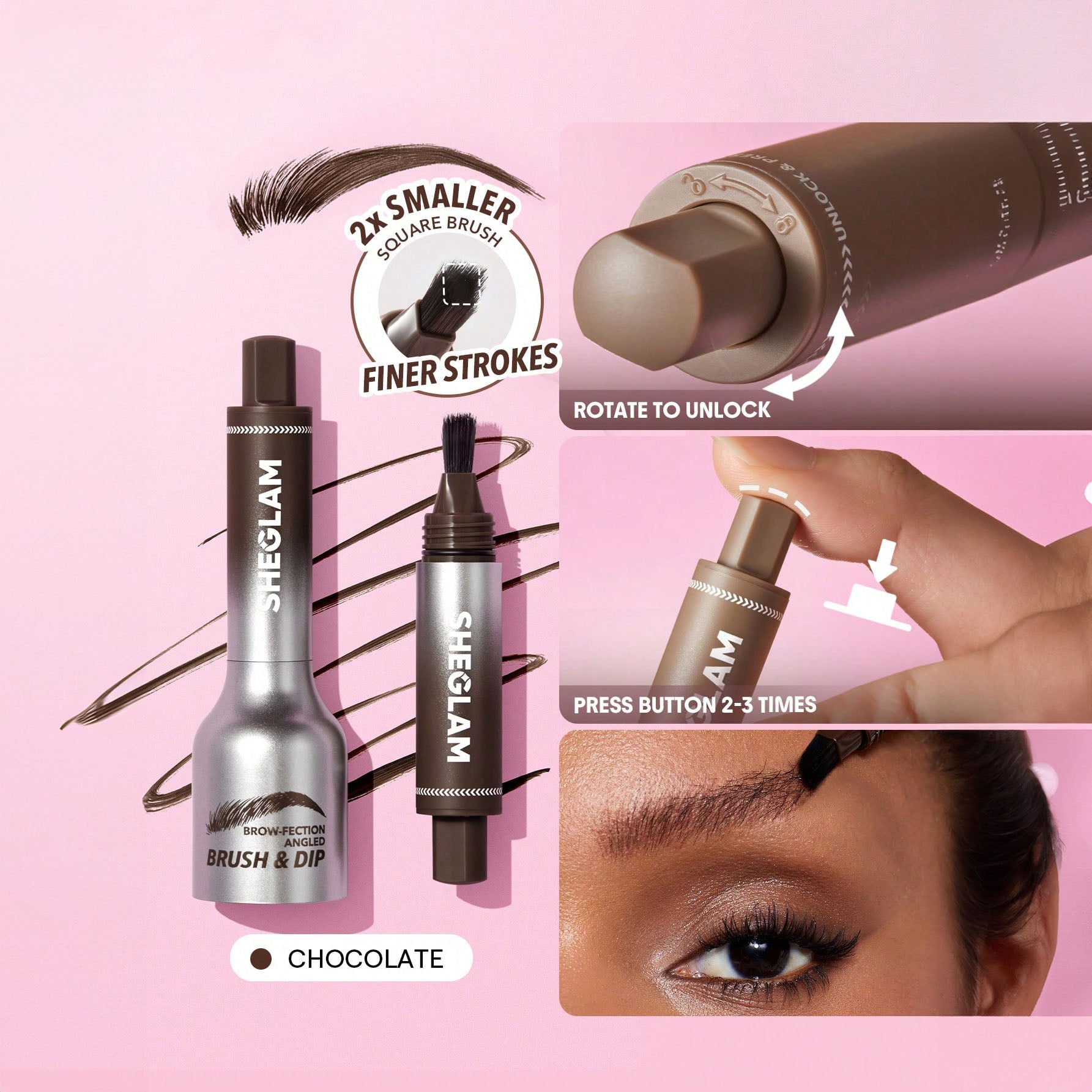 SHEGLAM فرشاة وجيل تحديد الحواجب - لإطلالة طبيعية تدوم طوال اليوم - مقاوم للماء وثابت طويلًا، تركيبة غنية لتحديد الحواجب، مثالي للمكياج - Chocolate