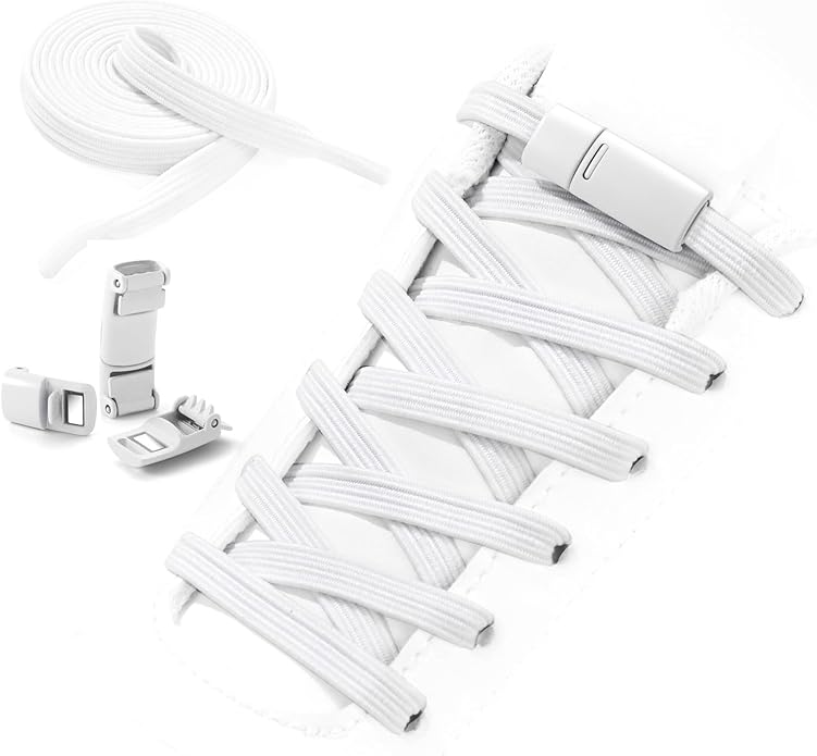 اربطة حذاء استك بدون ربط للجري والرياضات النشطة للاطفال والكبار وكبار السن مقاس واحد - أبيض T9-1-White -B