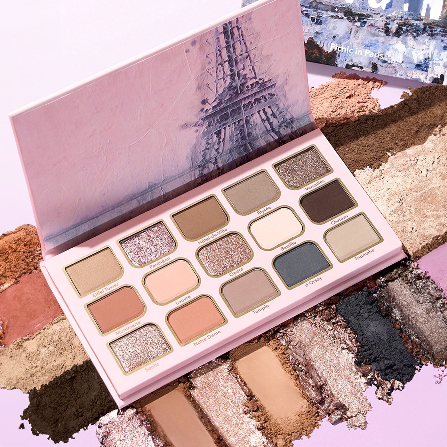 SHEGLAM ظلال عيون باليت 15 لون قابلة للمزج مع لمسات نهائية معدنية ولامعة، تركيبة كريمية مخملية مصطبغة، باليت ظلال عيون رباعية الاتجاهات - Picnic in Paris