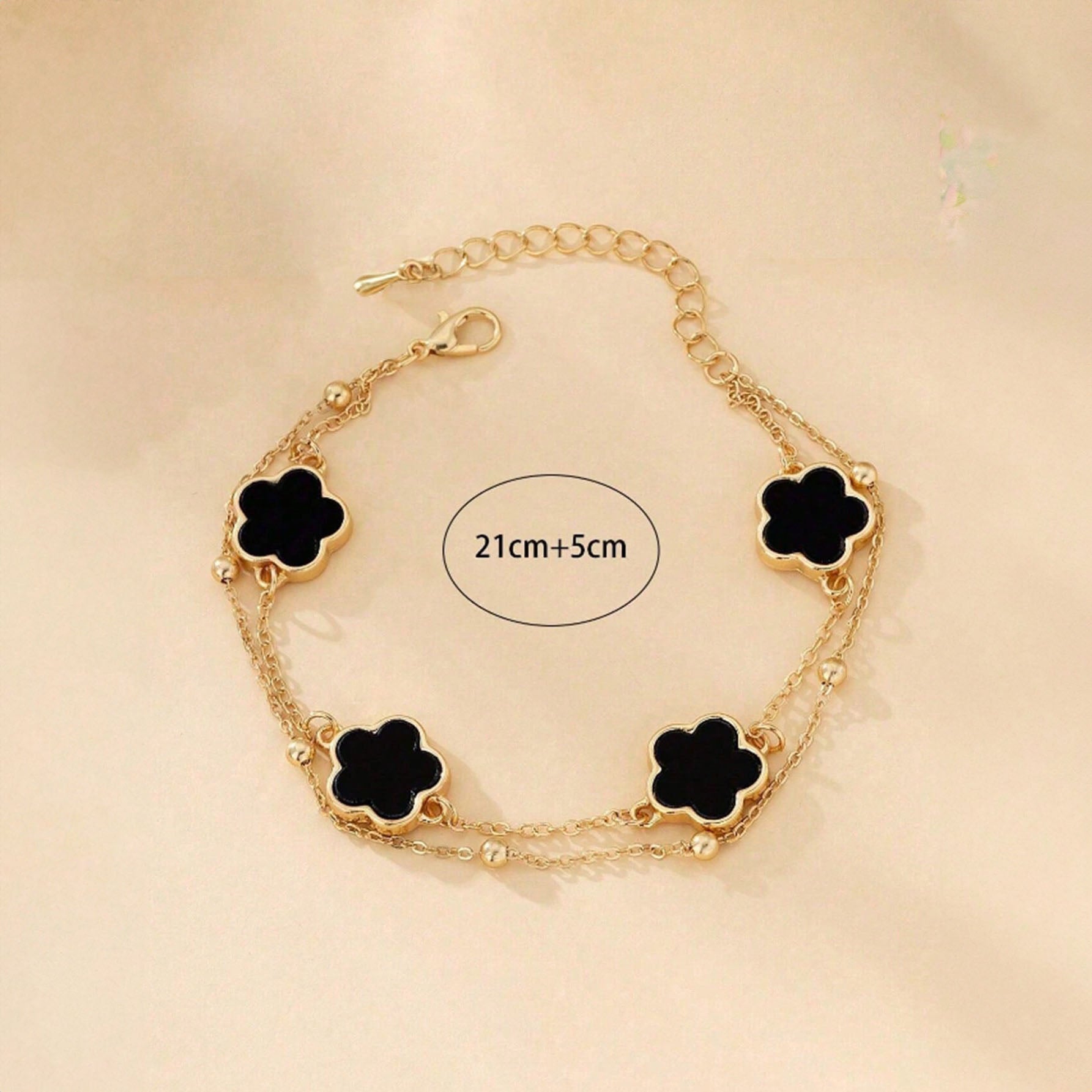 خلخال سوار كاحل معدني ،سوار الكاحل للنساء مع ورقة الشامروك الحظ، سوار كاحل متعدد الطبقات بتصميم زهري مزين بالخرز - ورقة الشامروك